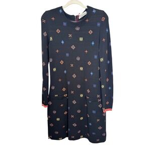 AldoMartins Barcelona Black Geometric Knit Long Sleeve Shift Dress Womens 8